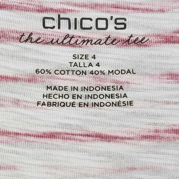 Chicos Shirt Ultimate Tee Size 4 US XXL 2X White Red Striped 3/4 Sleeve Stretch - Picture 6 of 9